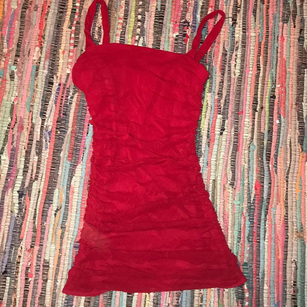 Short red ruffle dress